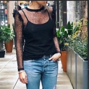 Lace long sleeve shoulder ruffle top